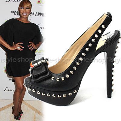 Celebrity Peep toe Spike Bow Platform Slingback Sandals  