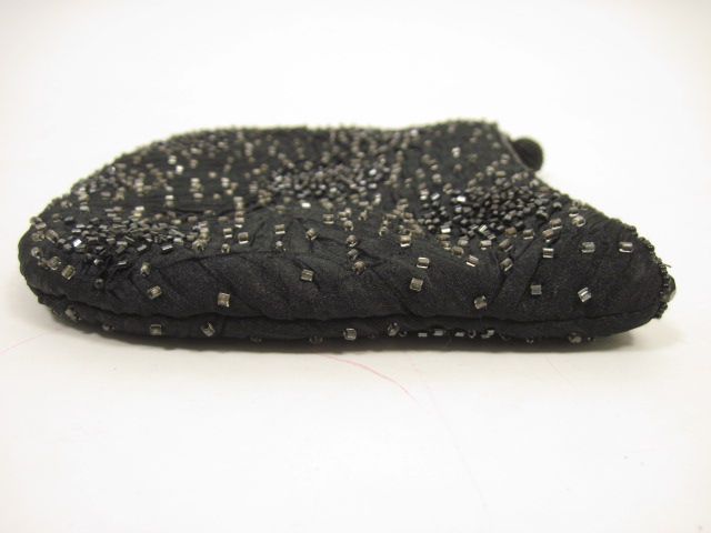 FRANCHI Black Satin Beaded Small Evening Clutch Handbag  