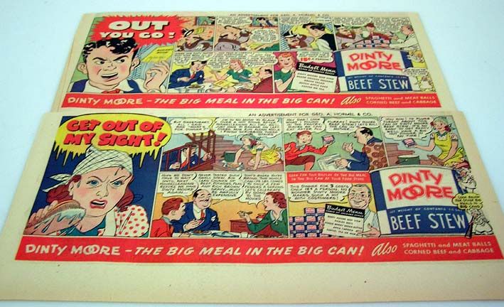 1941 Lot of 2 Sunday DINTY MOORE STEW Ads Comic Strip  