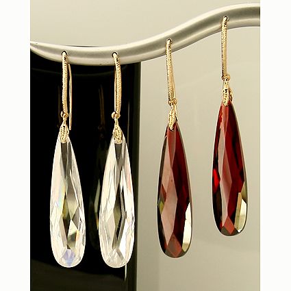 Long CZ with Long Hook Earrings (Clear or Red)  