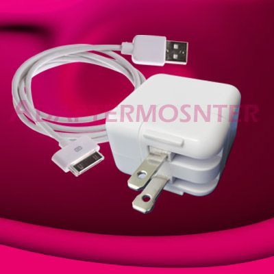 10W USB Wall Charger Adapter+Cable For iPod iPad 1/2 iPhone 4/3GS/3G 