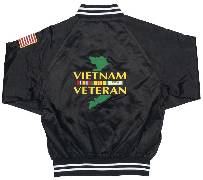 ON THE BACK OF THE JACKET IS THE WORDING VIETNAM VETERAN, WITH RIBBON 