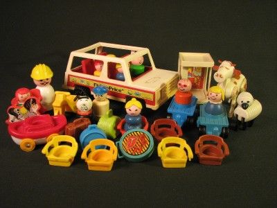 Lot 30 Vintage Fisher Price 10 Little People Play Family Pieces Jeep 